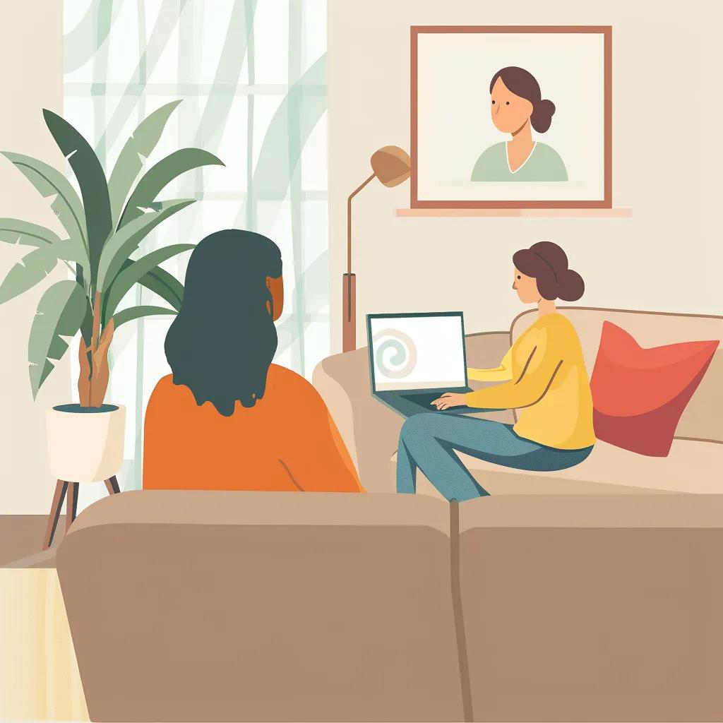 Person participating in a telehealth therapy session at home, highlighting modern mental health care accessibility