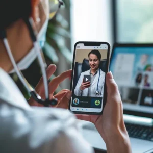 Visual representation of telehealth therapy features, showcasing video sessions and secure messaging