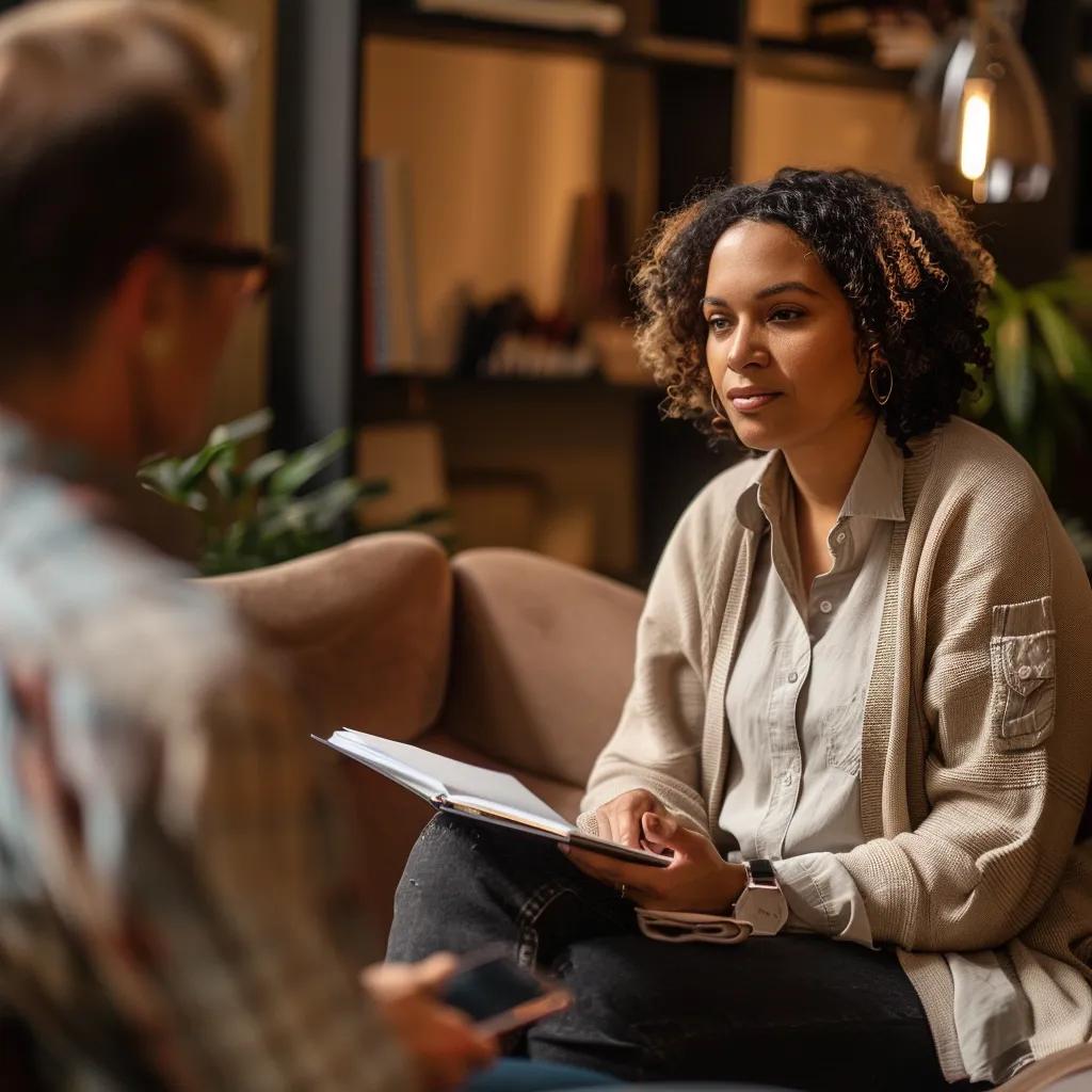 Therapist and client engaged in a supportive one-on-one therapy session, illustrating personalized attention