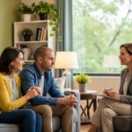 Couple in therapy session focusing on enhancing relationships and communication skills