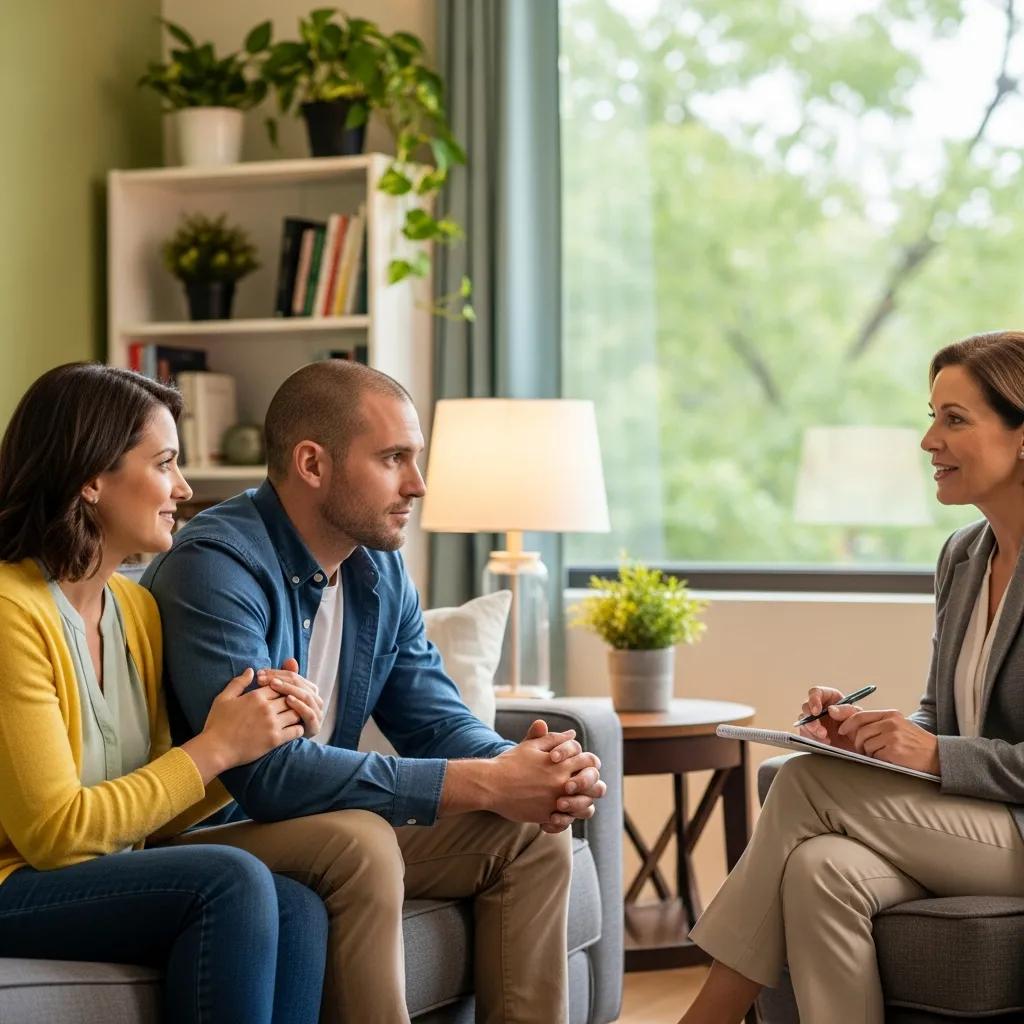 Couple in therapy session focusing on enhancing relationships and communication skills