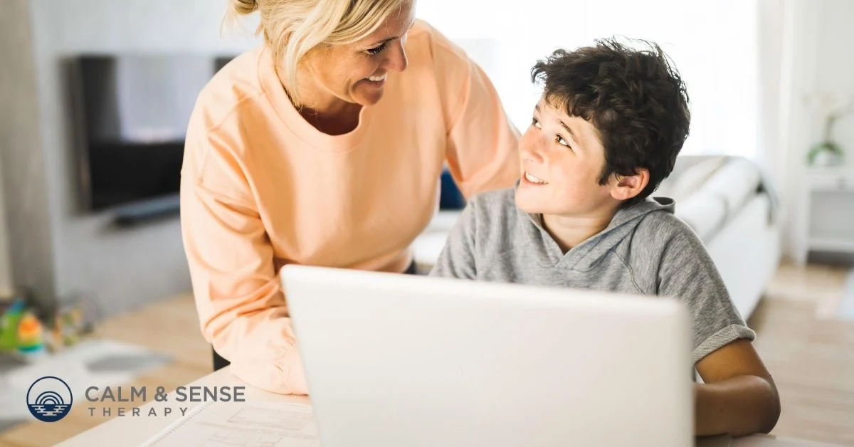 Children, Teens & Adolescents Virtual Counseling Licensed therapist discussing mental health conditions during online counseling session with a child and mother in NJ